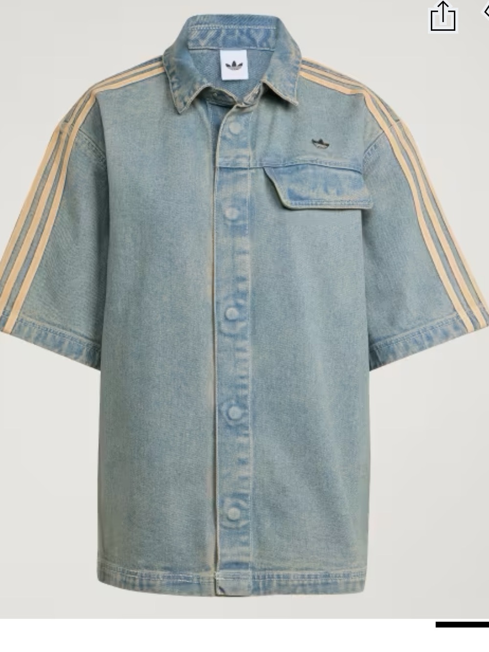 adidas Faded Blue Denim Short-Sleeve Button-Up with Cream Stripes - Picture 2 of 7